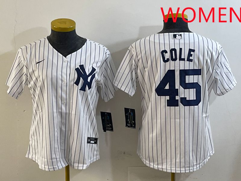 Women New York Yankees 45 Cole White Stripe Game 2025 Nike MLB Jersey style 1